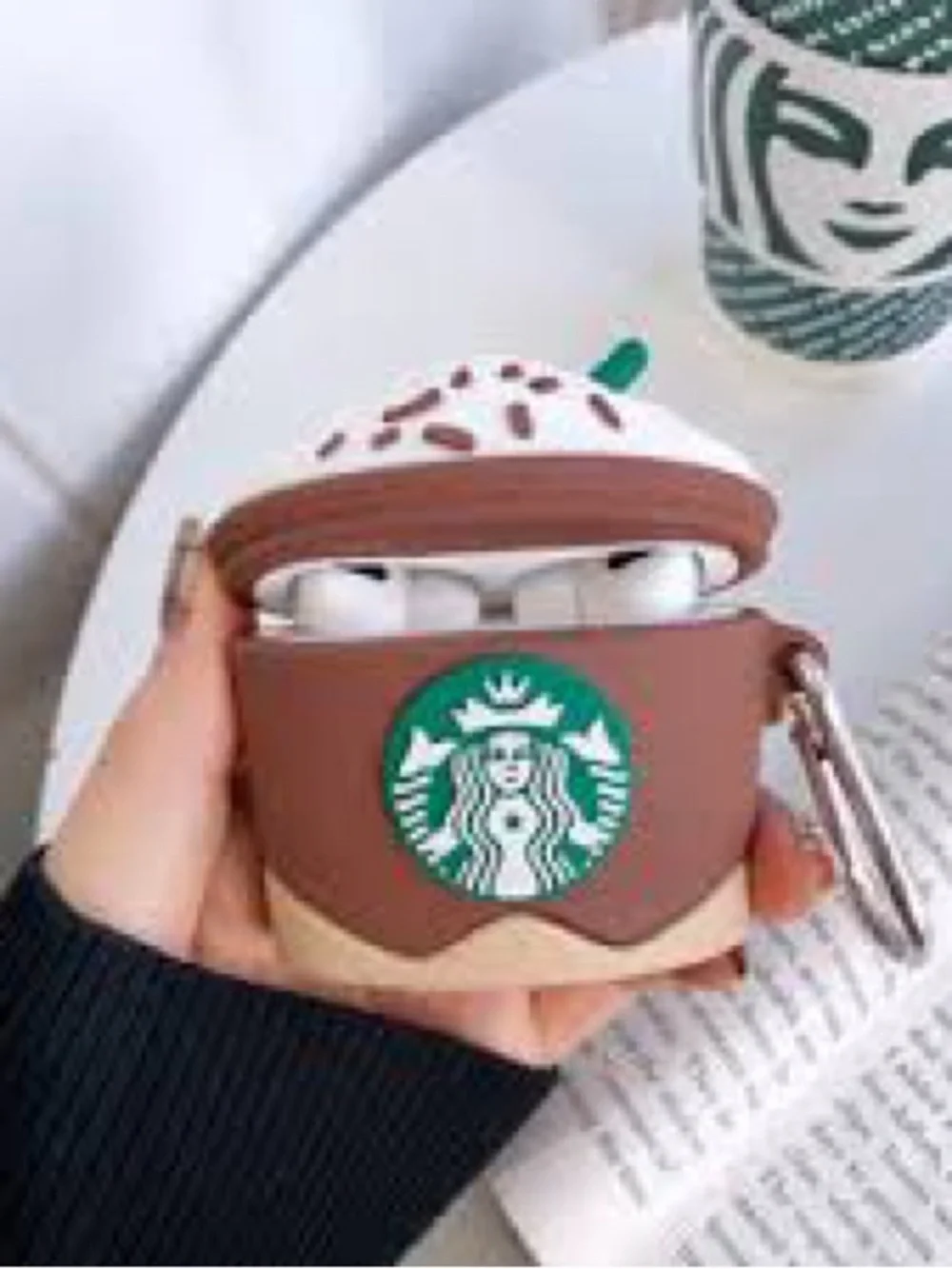Novelty Coffee Cup Silicone AirPods Case - Brown & White
